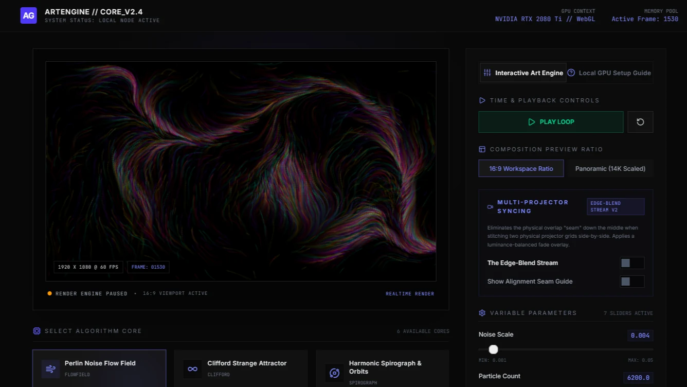 A generative render produced by the suite